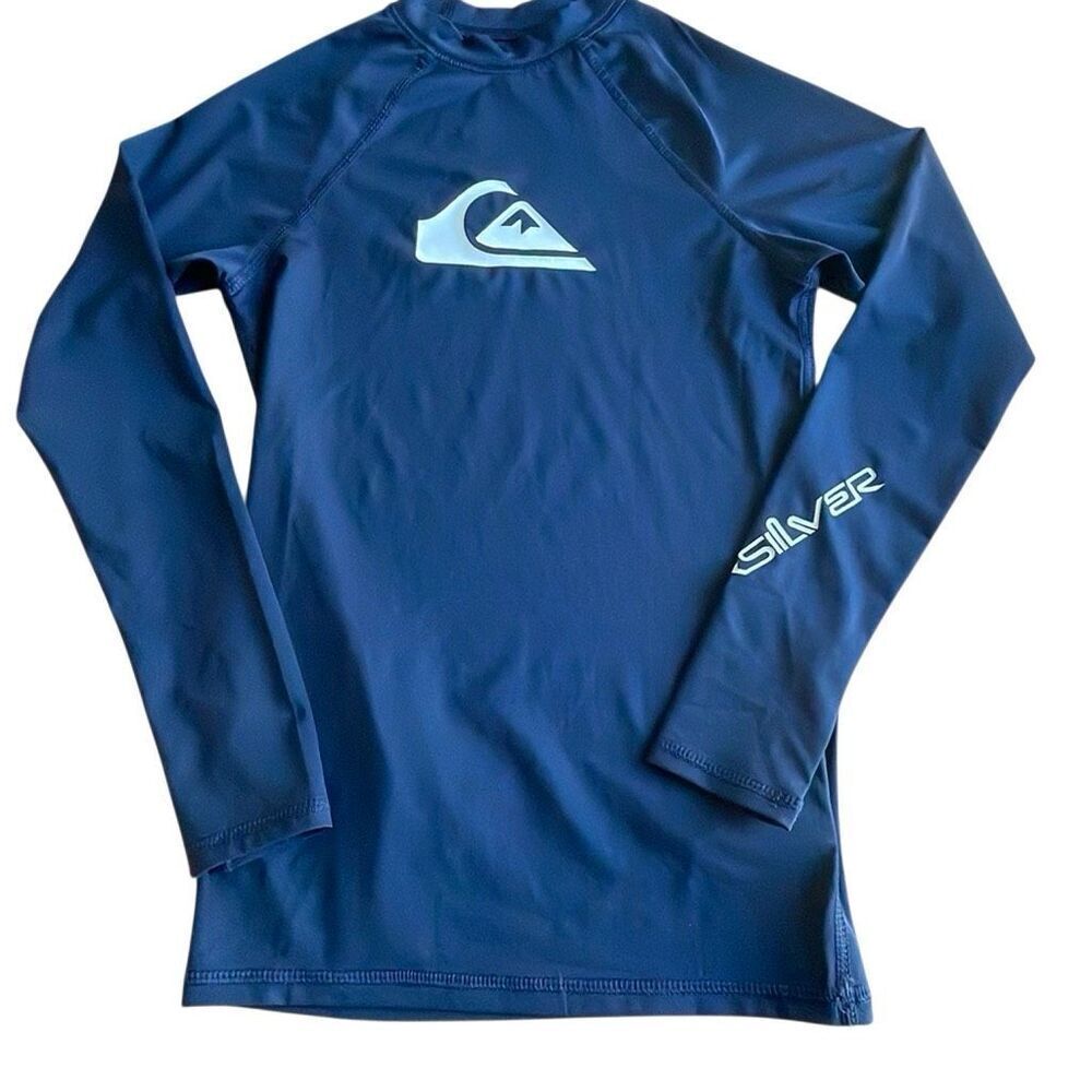 EUC Quiksilver Navy Blue Long Sleeve Rashguard Swim Top - Size L/14